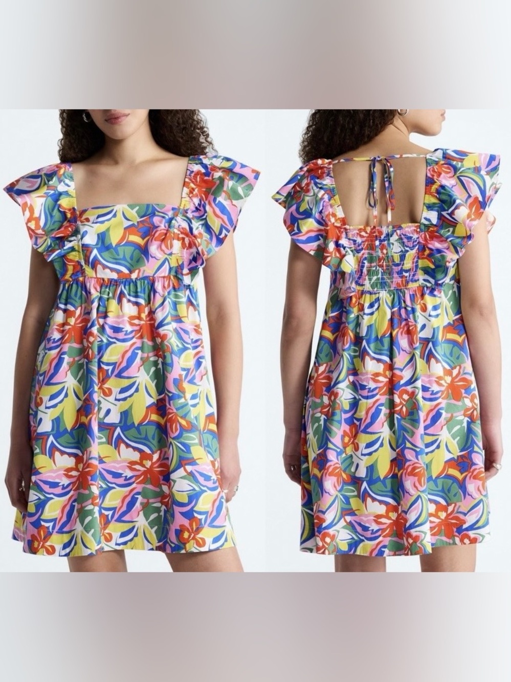Square Neck Flutter Sleeve Mini Dress